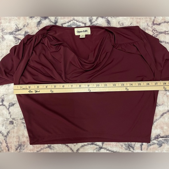 Open Edit Cowl Neck Long Sleeve Crop Top Size Small Burgundy London NWOT - Picture 4 of 7